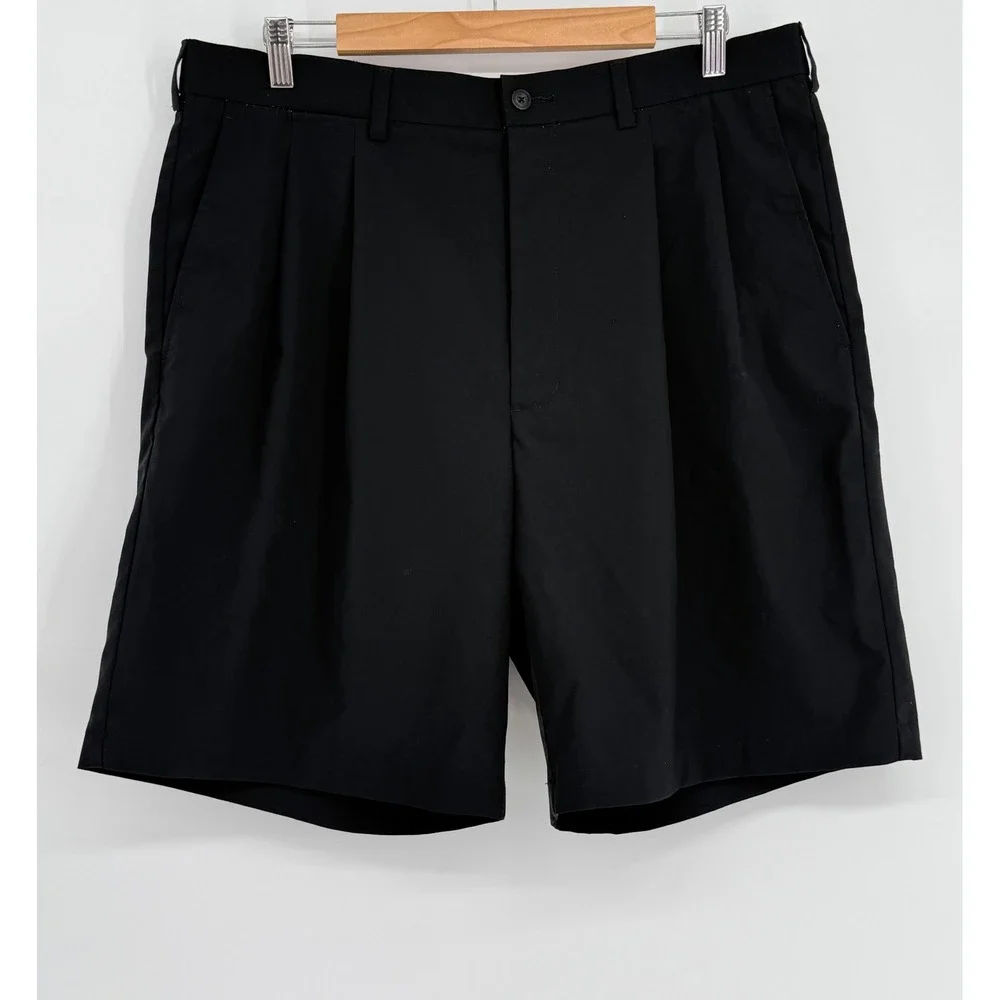 PGA Tour Mens Black Pleated Golf Shorts Polyester Relaxed Fit Activewear Sz 36